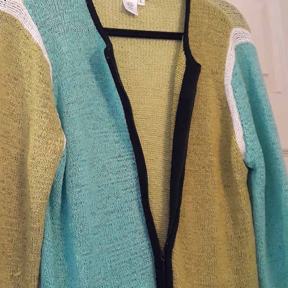 Coldwater Creek Zip Cardigan Aqua Colorblock Large - Picture 3 of 5